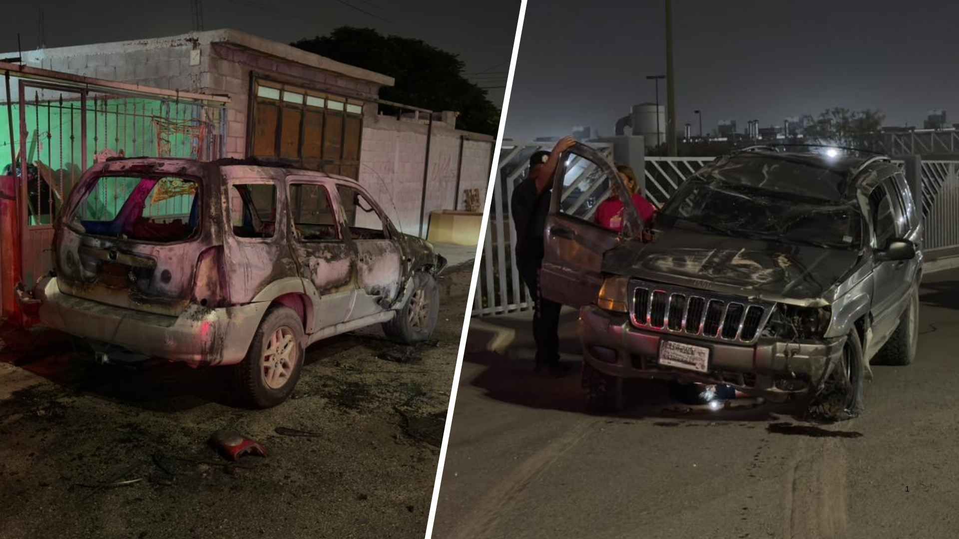 Camioneta se incendia y otra termina volcada